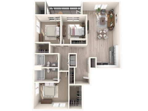 Floor plan for 3 beds, 2 baths, 1415 sqft